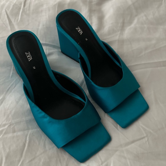 Zara Shoes - Zara Blue Square Toe Mules